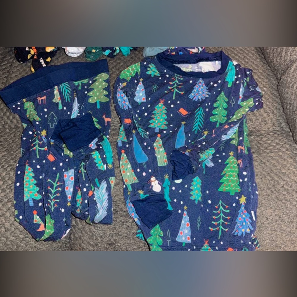 Little sleepies Kids Festive Pajama Set - Blue with Holiday Print